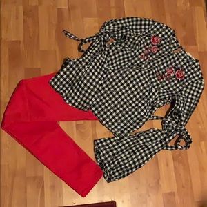 Black and white plaid with floral embroidery!